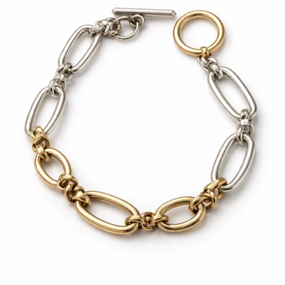 Aura Mixed Metal Link Bracelet Gold Silver Toggle Chunky Statement